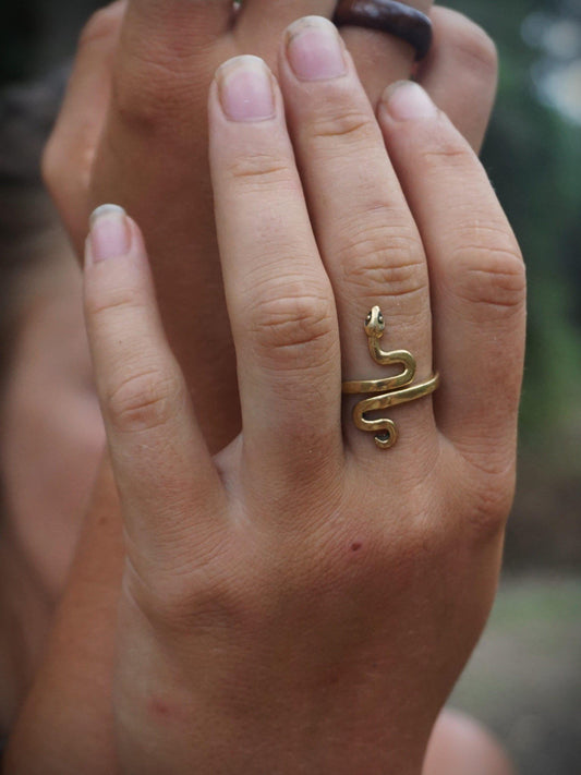 Golden Snake Ring, Adjustable Size Brass Ring, Brass Jewelry, Handmade Ring, Wire Ring, Unisex Ring, Ring for Her, Boho Ring, Snake Jewelry