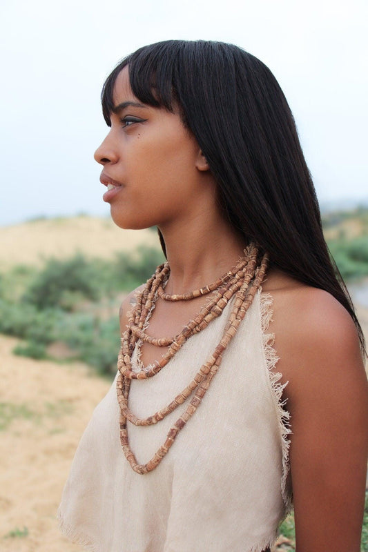 Tulsi Necklace, Wood Necklace, Earthy Jewelry, Wood Jewelry, Tulsi Jewelry, 5-Strand Necklace, Beads Necklace, Hippie Jewelry, Boho