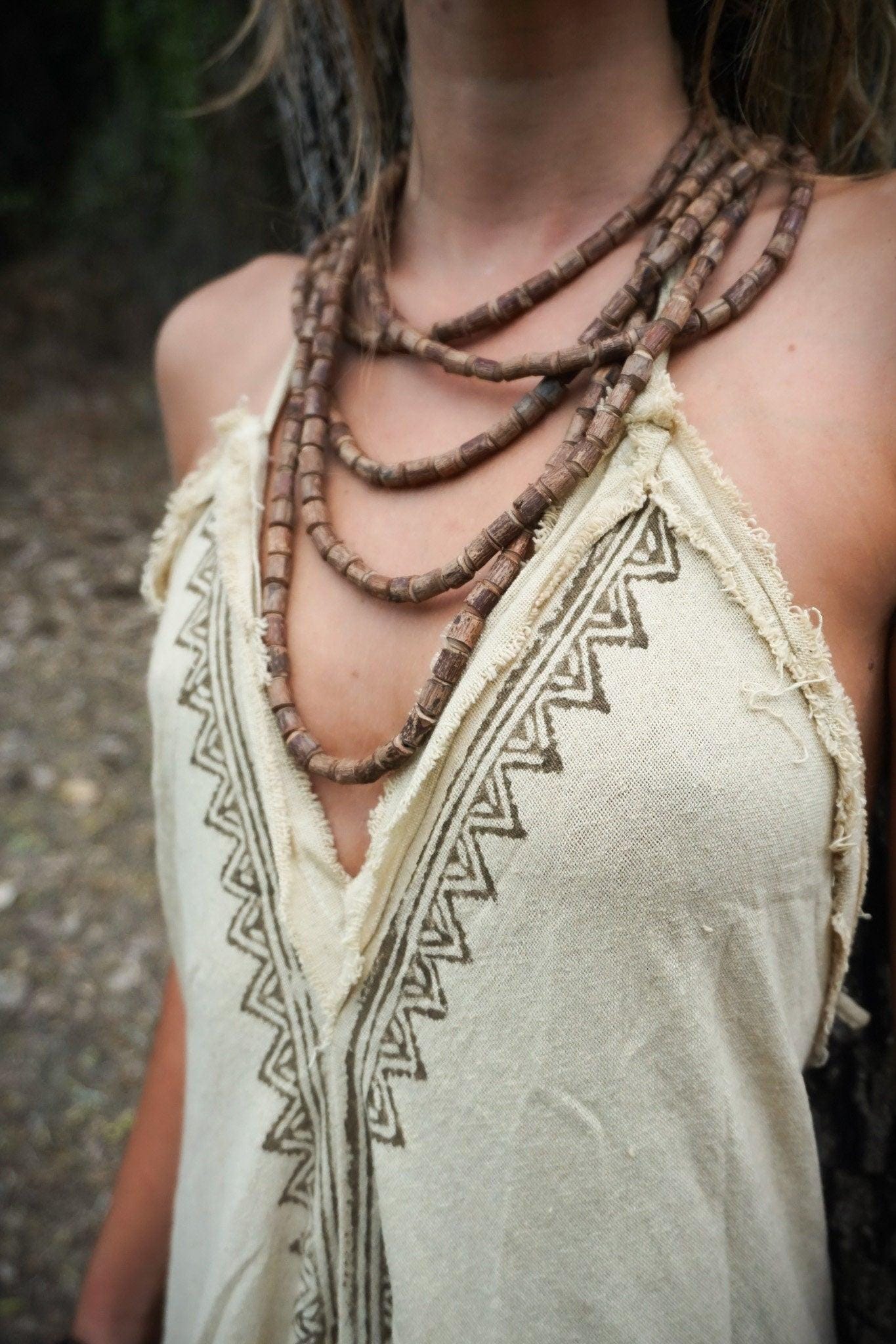 Tulsi Necklace, Wood Necklace, Earthy Jewelry, Wood Jewelry, Tulsi Jewelry, 5-Strand Necklace, Beads Necklace, Hippie Jewelry, Boho
