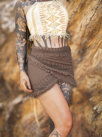 Pixie Block Print Wrap Skirt, Frayed Wrap Skirt, Festival Mini Skirt, Hippie Skirt, Layered Skirt, Tribal Clothing, Pixie Clothing, Fairy