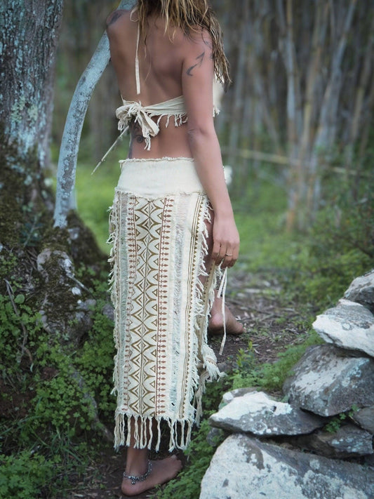 Tribal Block Print Panel Skirt, Organic Maxi Skirt, Festival Skirt, Organic Cotton Skirt, Boho Skirt, Tribal Clothing, Ethnic Skirt