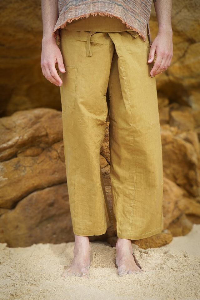 Earthy Fisherman Pants, Natural Thai Pants, Natural Cotton Pants, Yellow Pants, Drop Crotch Pants, Unisex Pants, Hippie Pants, Yoga Pants