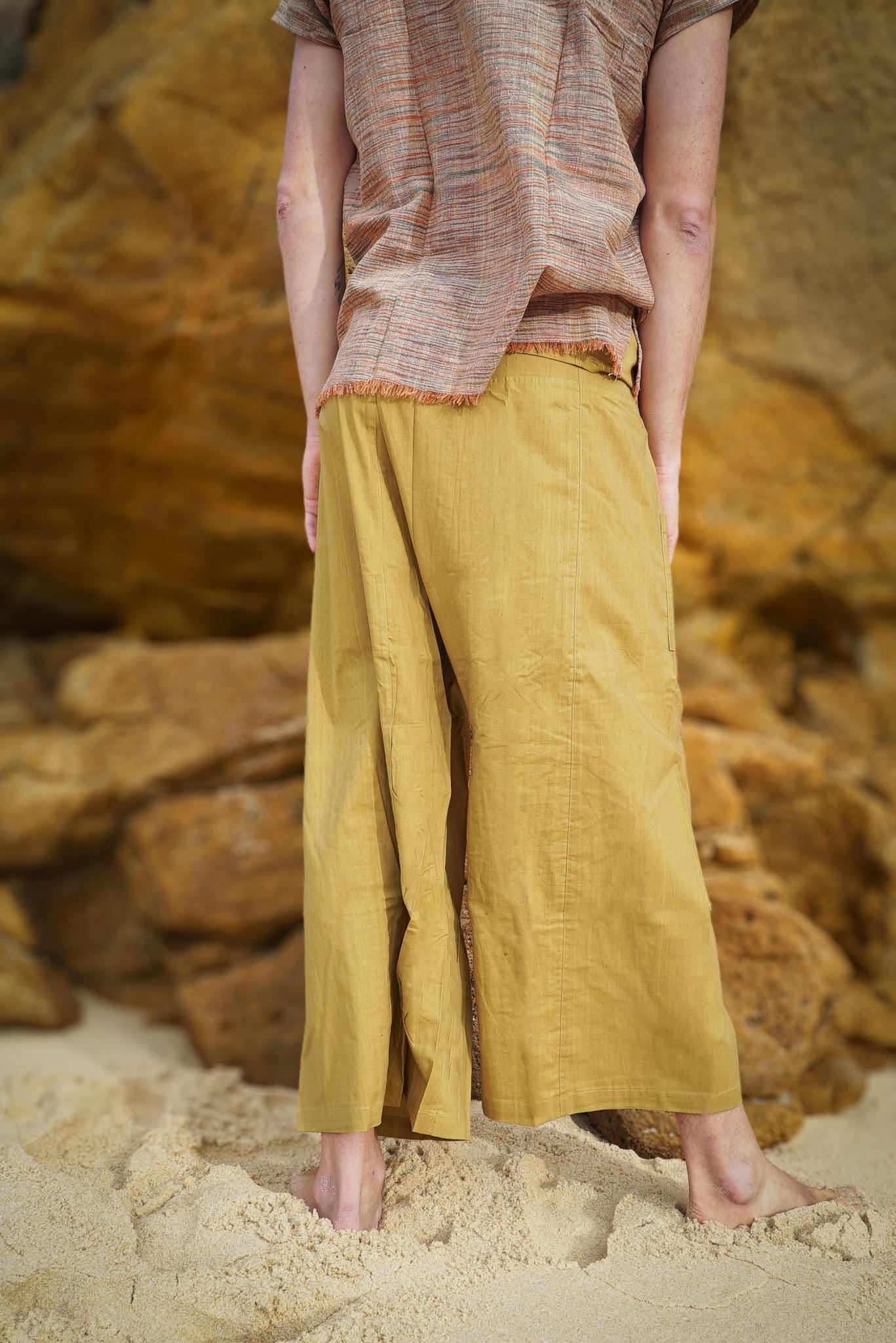Earthy Fisherman Pants, Natural Thai Pants, Natural Cotton Pants, Yellow Pants, Drop Crotch Pants, Unisex Pants, Hippie Pants, Yoga Pants