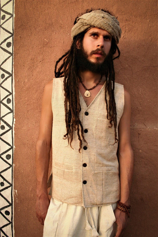 Raw Silk Men Waistcoat, Ceremonial Clothing, Earthy Clothing, Men Vest, Sleeveless Shirt, Boho Clothing, Earthy Men Top, Buttoned Men Shirt
