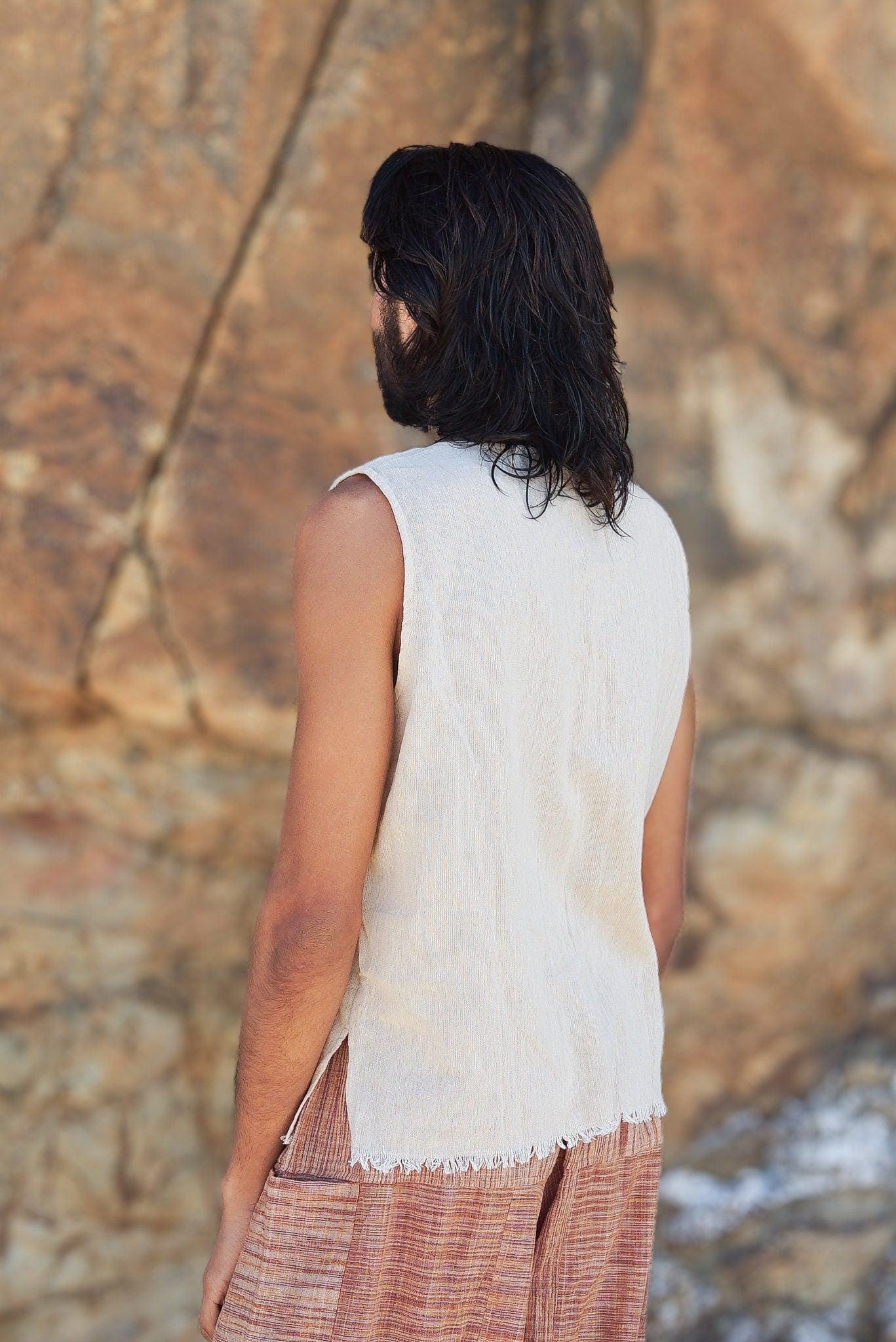Natural Cotton Men Shirt, Cotton Shirt, Ceremonial Shirt, Eco-friendly Shirt, Boho Shirt, Men Vest, Casual Vest, Gypsy Vest, Gift for Him