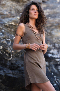 Brown Linen Cotton Short Dress, Linen Short Dress, Sleeveless Summer Dress, Soft Dress, Midi Linen Dress, Loose Linen Dress, Natural Fiber