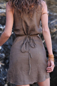 Brown Linen Cotton Short Dress, Linen Short Dress, Sleeveless Summer Dress, Soft Dress, Midi Linen Dress, Loose Linen Dress, Natural Fiber