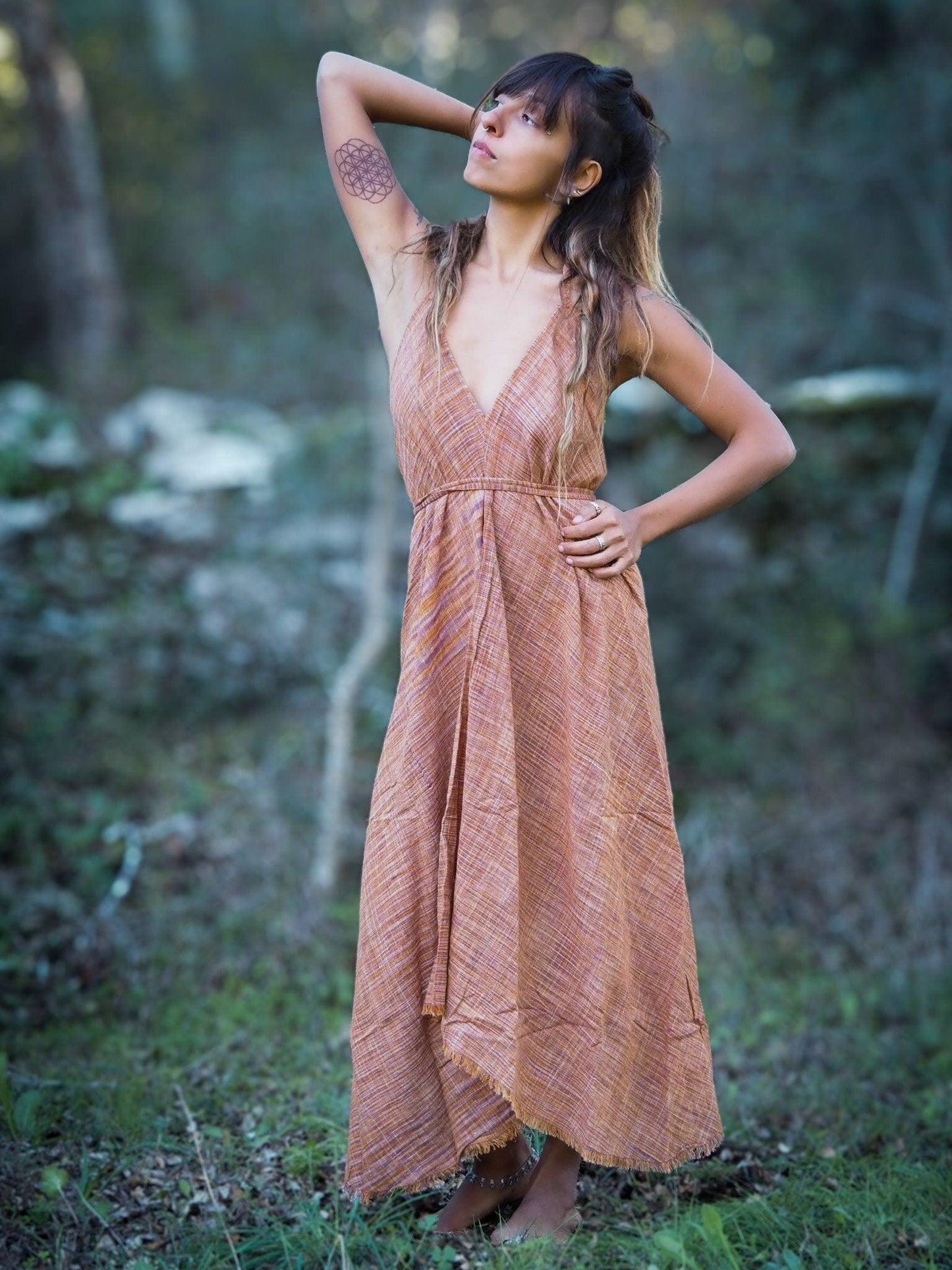 Boho Goddess Dress, Asymmetrical Sleeveless Dress, Long Wrap Dress, Summer Dress, Fairy Dress, Boho Maxi Dress, Handwoven Dress, Khadi Dress