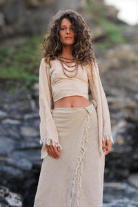 Frayed Wrap Skirt, Long Wrap Skirt, Boho Skirt, Boho Clothing, Natural Long Skirt, Hippie Skirt, Natural Clothing, Tribal Skirt, Maxi Skirt