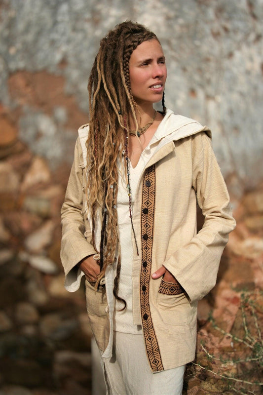 Tribal Jacket, Unisex Jacket, Khadi Cotton Jacket, Embroidered Jacket, Khadi Cardigan, Hooded Jacket, Tribal Clothing, Hippie Cardigan