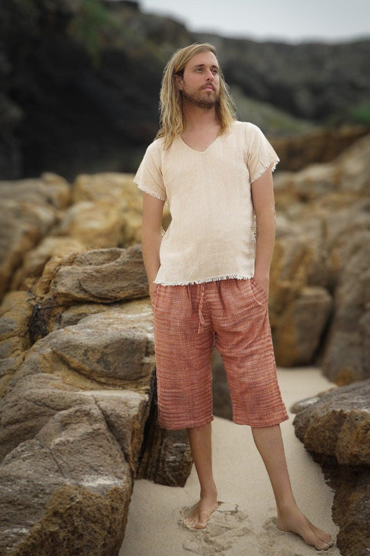 Khadi Cotton Shorts, Short Men Pants, One Size Shorts, Khadi Men Pants, Natural Men Pants, Earthy Clothing, Khadi Clothing, Orange Shorts