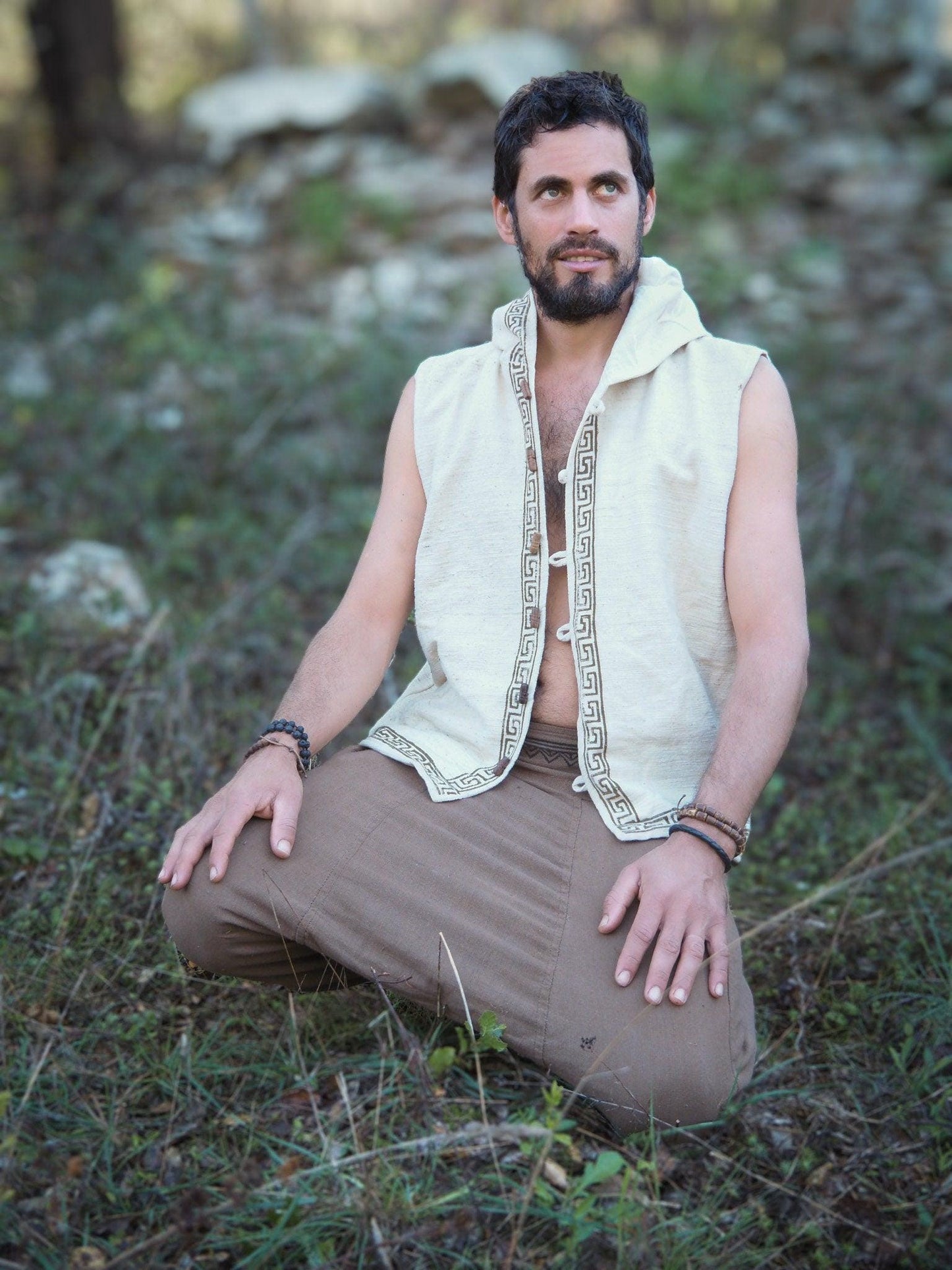 Men's Tribal Hooded Vest, Hoodie Vest, Men Waistcoat, Khadi Cotton Vest, Earthy Clothing, Hooded Shirt, Organic Men's Wear, Hand Made Vest