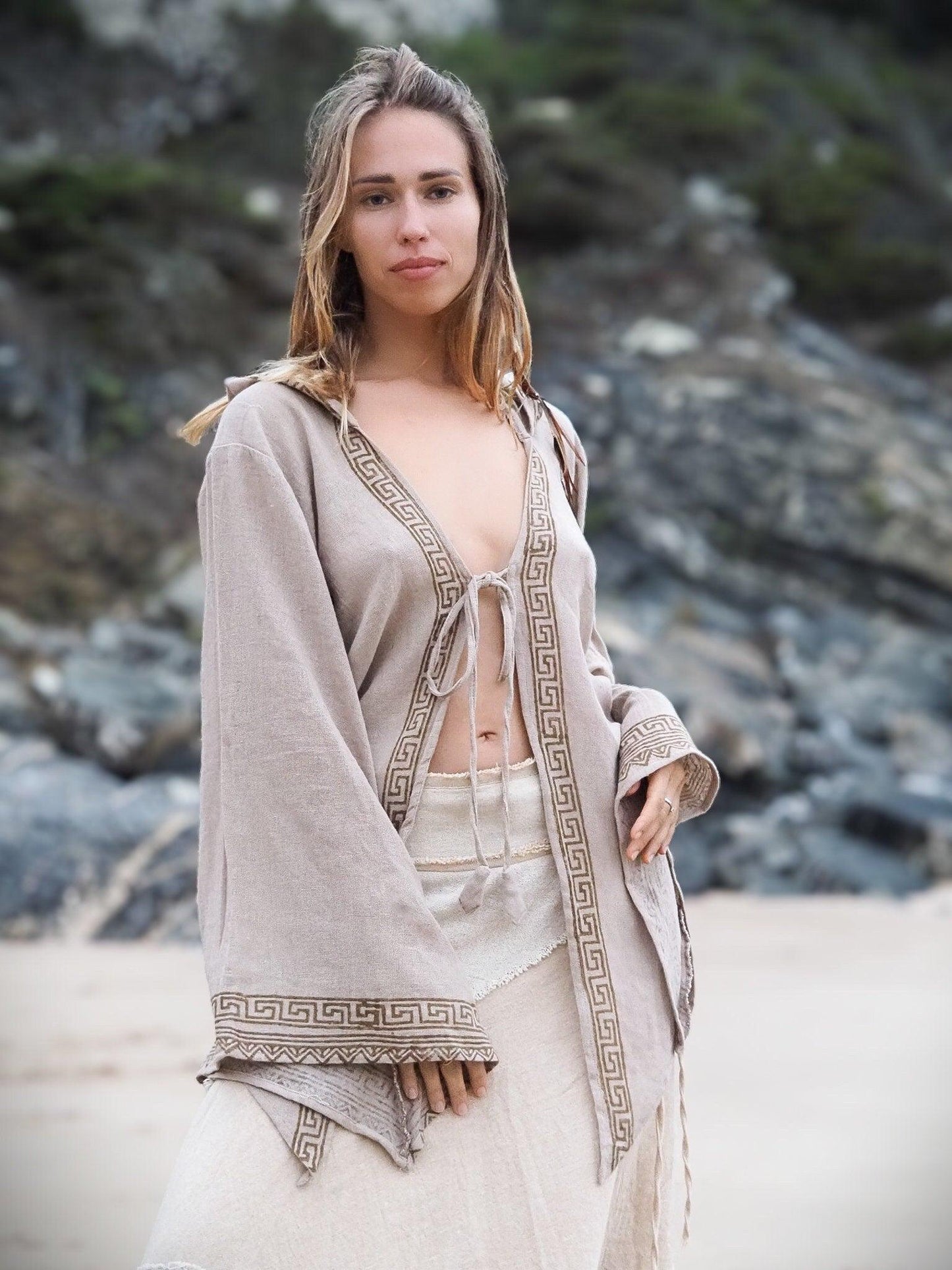Earthy Fairy Top, Long Sleeved Fairy Top, Elf Top, Pixie Hood Top, Earthy Clothing, Natural Clothing, Boho Clothing, Festival Clothing