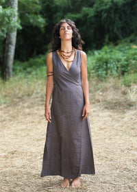 Raw Silk Wrap Dress, Tribal Clothing, Boho Wrap Dress, Beach Dress, Loose Maxi Dress, Natural Clothing, Ceremonial Dress, Sleeveless Dress